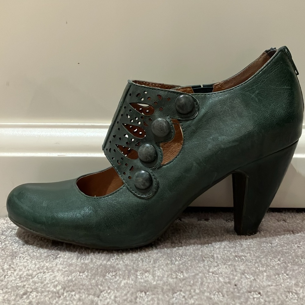 Miz Mooz Dark Green Cutout Button Heel
